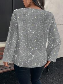 EMERY ROSE 大码女式亮面V领长袖优雅衬衫 - 彩色 - 查看 2