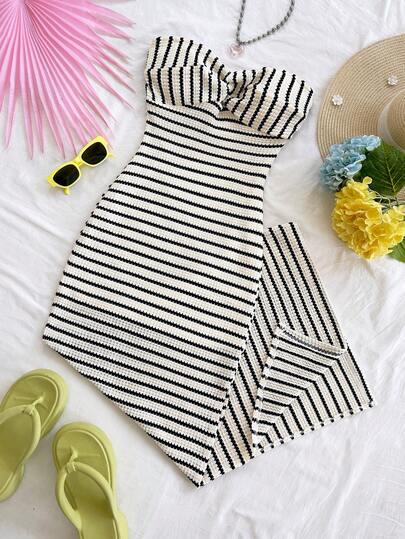 Soleia Long Summer Dress For Women Elegant Striped Dress, Casual For Vacation, Party, Date, Winter Spring Outfit Women Valentine's Day  Beach Outfit For Women Birthday Going Out For Women  Elegant Casual Vacation