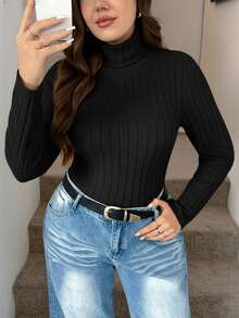 SHEIN LUNE 大码女装秋冬抓绒情人节套装，条纹面料情人节套装，高领长袖夏季套装，紧身打底衫，黑色、卡其色、白色三件套，百搭款式，适合日常和假日穿着。 - 彩色 - 查看 8