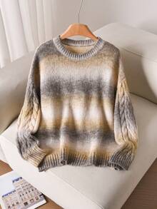 CosyJoli 大码女士渐变色圆领长袖毛衣，适合秋冬季度假、外出和通勤穿着 - 彩色 - 查看 5