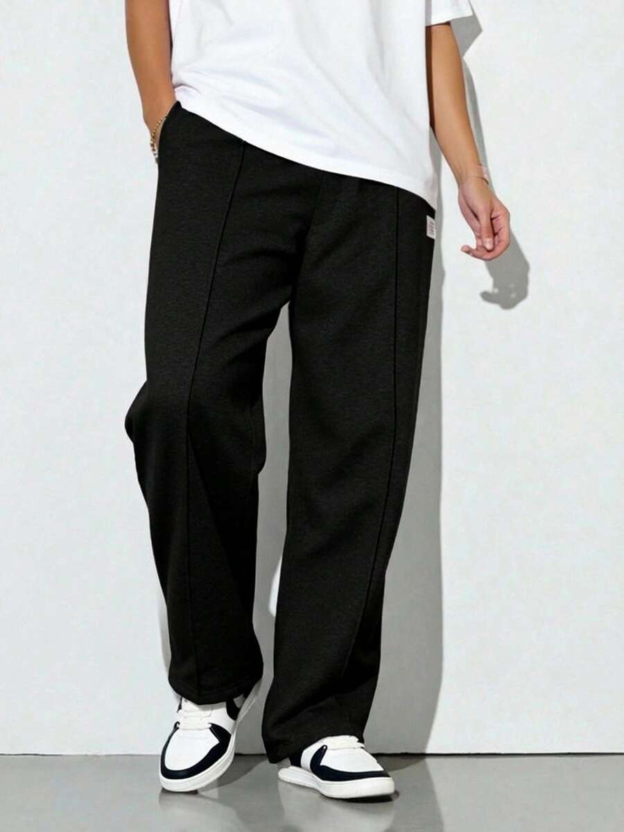 SHEIN Teens/Youth Boys' Toothpick Fold Casual Pants, Solid Color All-Match Versatile Trousers Suitable For Commuting, School, Daily Casual, Travel, Outdoor, Party, Autumn/Winter - Black - View 1