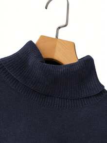 SHEIN LUNE Plus Size Casual Rib Knit High Neck Long Sleeve Pullover Regular Sweater - Dusty Blue - View 3