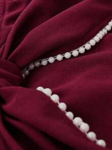 GlowEve CURVE 大码女式方领蝴蝶结撞色荷叶边腰部A字七分袖优雅女士中长连衣裙，适合日常、派对、假日、情人节、婚礼等场合。 - 紫紅色 - 查看 5