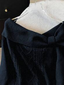 GlowEve CURVE Women's Elegant Loose Fit Off-Shoulder Plus Size Sweater, Suitable For Outings And Wedding Guests, Autumn/Winter Winter Sweaters Womens Sweaters Cowl Neck Sweater Navy Blue Sweater Cable Knit Sweater