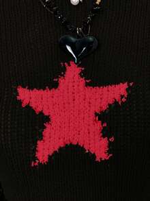 EgrlEra 女士休闲星形图案毛衣，秋冬款 - 黑色 - 查看 4