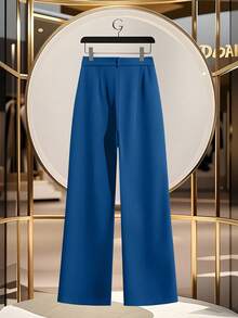 GlowEve Elegant Women's Wide Leg Pants With Pocket Decoration And Waist Cinching - Aqua Blue - View 2