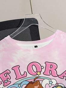 The Winx x SHEIN Plus Size Summer Casual Portrait & Floral Tie Dye Print Round Neck Short Sleeve T-Shirt - White - View 8