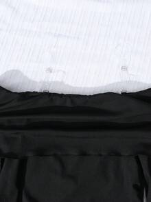 SHEIN 少女纯色露肩褶皱不对称修身上衣搭配垂褶阔腿裤，法式优雅办公室两件套 - 黑色 - 查看 5