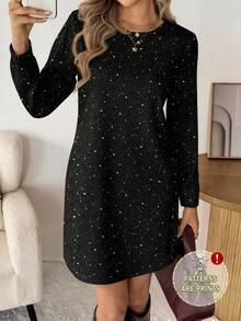 SHEIN LUNE Women's Casual Minimalist Short Dress, Women's Party Dress, Suitable For Black Dress,Sequin Dresses For Women Carnival Black Dress Long Sleeve - Multicolor - View 7