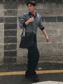 DAZY 男士休闲条纹长袖Polo衫，春秋季 - 彩色 - 查看 6