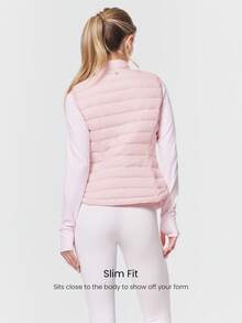 GLOWMODE Packable Thermal Warm Lined Slim Fit Reflective Logo Down Vest With Side Pockets Running Workout Winter - Baby Pink - View 5