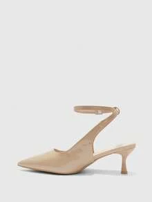CUCCOO BIZCHIC Tacones altos de moda con diseño de hebilla y punta afilada para uso diario - Beis - Ver 10