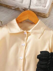 Elladie kids 2 Stücke/Set Mädchen Aprikose Hemdkleid und schwarzes geripptes Trägerkleid, mit liebevollem Rüschensaum Design, Schlitzausschnitt für einfaches Anziehen