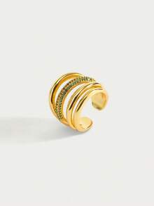 Glisma 18K镀金单颗珍珠/珍珠母贝金属镶钻开口戒指，优雅、可爱、奢华，适合派对、休闲、音乐会/节日、夜店、婚礼、假日、度假、露营等场合，也适合送给妈妈、女性、女孩等，展现Y2K风格，性感、高贵，适合夏季、海滩、舞会等场合，多层设计，宝石/串珠/水晶，魅力十足，粗犷大气。 - 金-綠色 - 查看 3