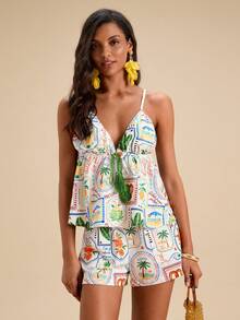 Travachic Áo hai dây in họa tiết nhiệt đới, thích hợp cho kỳ nghỉ hè, đi biển, từ xuân sang hè, ngày Valentine, trang phục lễ hội, thanh lịch cho tiệc tùng, đi biển, dự đám cưới, kỳ nghỉ hè, in hoa, áo kiểu thường ngày. - Nhiều màu - Xem 3