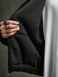 AXEPEAK 男士几何刺绣拉链连帽羊羔绒衫 - 黑色 - 查看 6