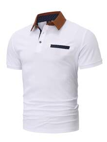 Manfinity Mode Áo Polo nam tay ngắn phối màu thời trang đa năng, thích hợp cho kỳ nghỉ, áo polo nam, áo polo golf nam, áo polo trắng nam. - trắng - Xem 4