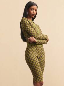 NYA SZN 中腰七分修身紧身裤，口袋设计，格纹印花图案，适合日常休闲、音乐会、生日约会、商务休闲、办公室等场合，秋冬针织弹力女装 - 綠色 - 查看 4