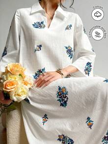 Modelyn Robe décontractée à col brodé à œillets - Blanc - Voir 1