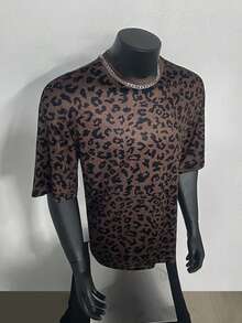 SHEIN 男士复古豹纹圆领休闲T恤，适合街头风格和通勤穿着，也是送给朋友的好礼物。 - 彩色 - 查看 3