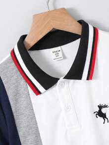 SHEIN 男童休闲撞色 Polo 衫，平领设计，适合秋季、春季、夏季穿着，也适合户外活动、上学、街头穿搭、派对和休闲场合。 - 彩色 - 查看 5