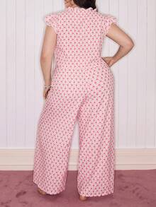 SweetSlumber 加大码爱心印花蝴蝶结衬衫和裤子睡衣套装 - 彩色 - 查看 2