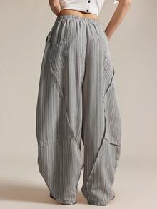 Easelle 时尚通勤条纹锥形裤 - 摩卡棕 - 查看 2