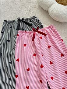 Dream Adore Bubble Wrinkle Striped Heart Bow Pants Heart Print Pants Women's Pajama Pants Striped Pajama Pants Pajama Pants Loungewear Pants - Multicolor - View 6