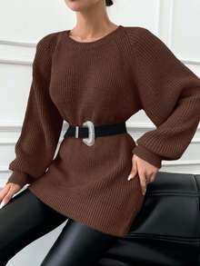 EURMUSE Women's Casual Everyday Commute Simple Solid Color Raglan Sleeve Pullover Sweater, Autumn/Winter - Brown - View 5