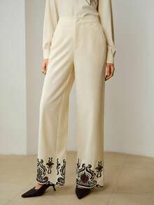 ZEYLAH Women's Autumn Hollow Out Embroidery Wide Leg Pants, Versatile - White - View 4