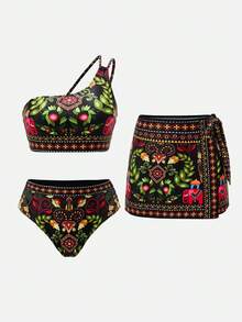 Swim Oasis Women's Summer Beach Floral Print Sexy Tankini Swimsuit Set With Sarong Skirt - Multicolor - View 5