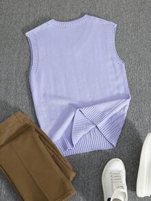 Manfinity Homme 男士V领绞花针织休闲百搭通勤毛衣背心 - 淺藍色 - 查看 2