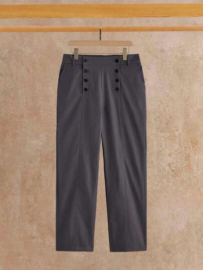 HIMLAND Men's Solid Color Casual Style Versatile Suit Pants With Pockets