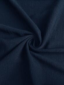 SHEIN Maternity Solid Color Round Neck Long Sleeve Pleated Casual Dress - Navy Blue - View 7