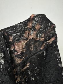 SHEIN ICON 女士万圣节蕾丝两件套性感前卫服装，喇叭袖上衣搭配半裙，适合派对穿着 - 黑色 - 查看 17