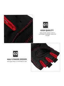 1 PAR de guantes de levantamiento de pesas de media mano para protección de la palma para mujeres y hombres, para entrenamiento en el gimnasio, culturismo, entrenamiento cruzado y deportes - negro rojo - Ver 4