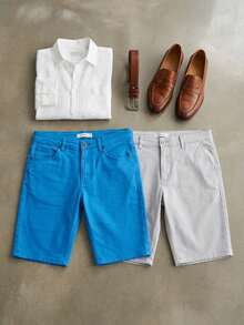 paquete de dos Bermudas lisas para hombre - Azul - Ver 1