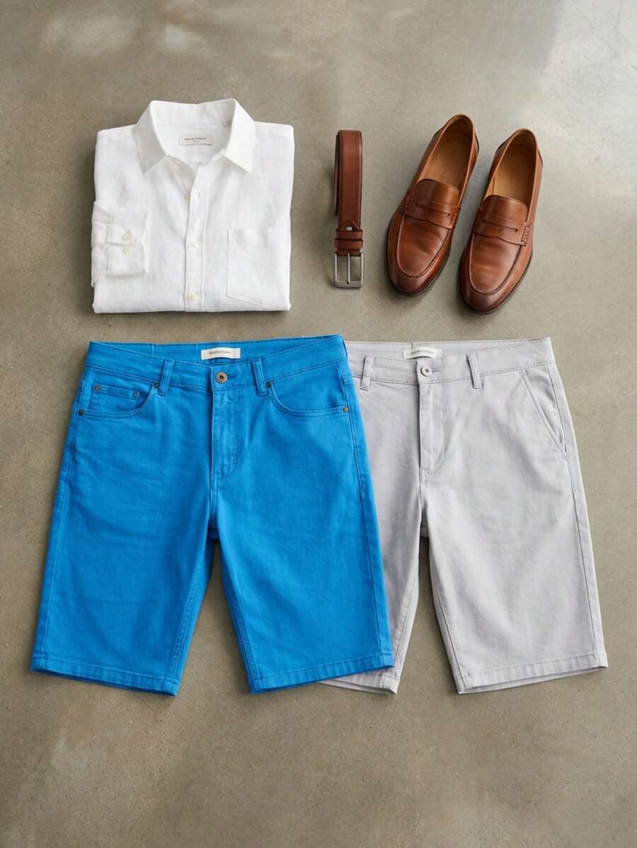 paquete de dos Bermudas lisas para hombre - Azul - Ver 1
