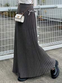 FRIFUL Women's A-Line Waist Bow Tie Knitted Patchwork Skirt - Grey - View 4