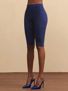 NYA SZN Pant Mid Rise Capri Fitted Bodycon Pocket Detail Plaid Checkered Print Pattern Everyday Casual Concert Birthday Date Business Casual Office Fall Winter Knit Stretch Carnival Outfits For Women - Blue - View 7