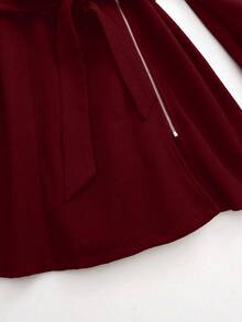 SHEIN Tall 高个系列女士秋冬百搭修身长款羊毛混纺大衣 - 酒紅色 - 查看 7