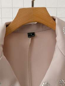 Modelyn Women's Rhinestone Decor Lapel NeckLong Sleeve Side Knot Elegant Blazer - Khaki - View 5