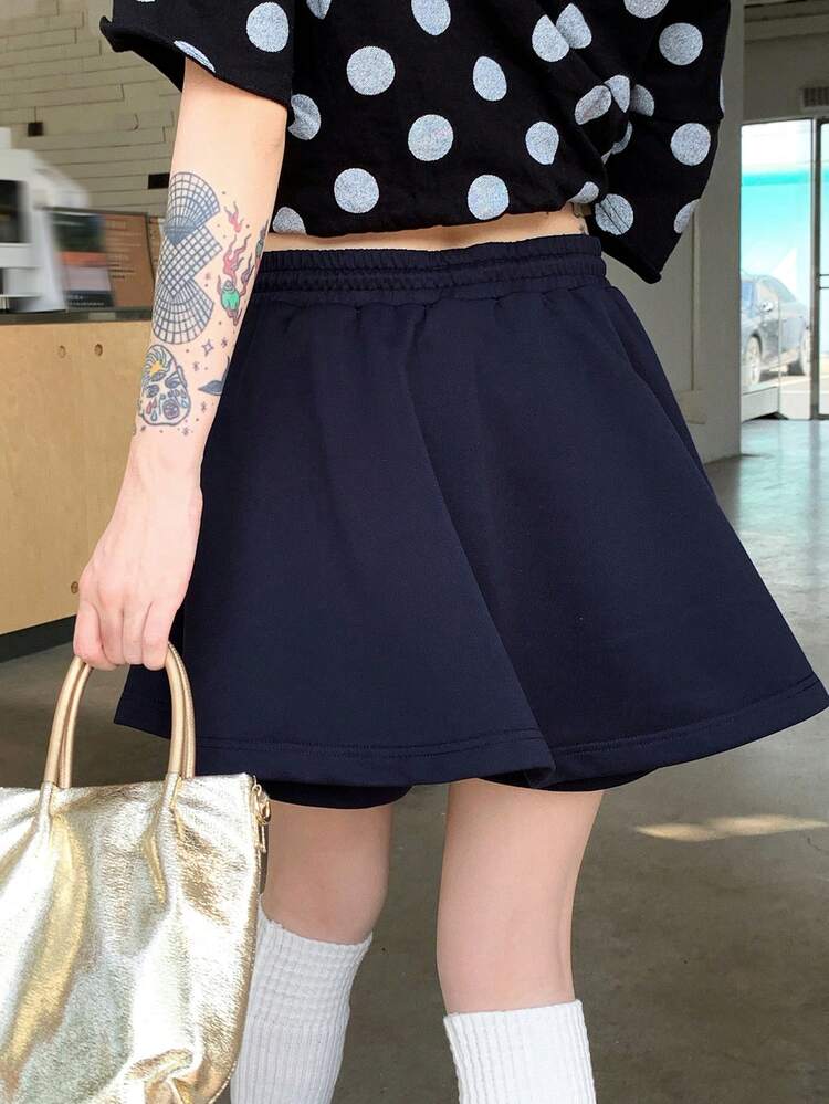 Women's Loose Drawstring Waist Casual Sports Shorts, Solid Color, Spring/Autumn