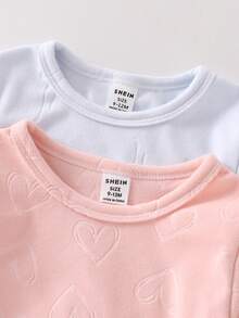 4件套/2套 女婴简约纯色浅粉色和浅紫色丝绒圆领长袖长裤休闲舒适4件套睡衣，秋冬季 - 彩色 - 查看 4