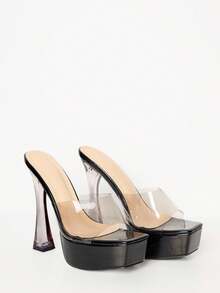 MUSERA Black Clear Plastic Extreme Platform Heeled Sandals For - Black - View 4