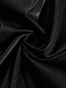 Femmeverse Saia Míni A-Line de Couro PU com Estampa de Pele de Crocodilo, Plus Size, Versátil e Afina, Adequada para o Trabalho - Preto - Visão 3