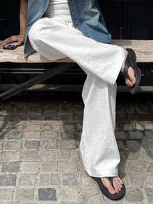 DAZY Men's Solid White Elastic Waist Pants, Lightweight Crinkle Fabric, Spring/Summer - White - View 4