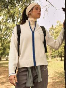 In My Nature Women's Long Sleeve Zip Front Casual Sports Knit Cardigan - White - View 6