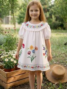 Emery Rose Kids Emery Rose Kids 女童/女宝宝夏季可爱碎花宽松短袖度假连衣裙 - 白色 - 查看 14