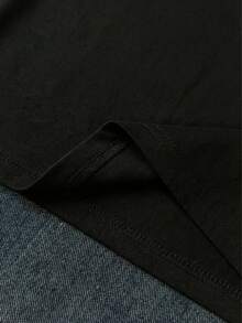 SHEIN EZwear 女士休闲褶皱腰部露肩23号印花短袖T恤，适合夏季穿着 - 黑色 - 查看 4